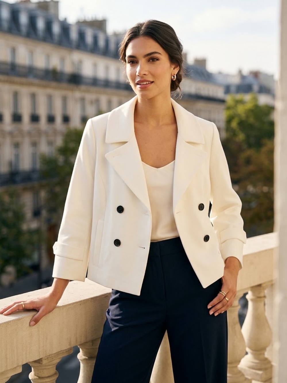 White House black market ivory Cropped Double-Breasted Blazer Jacket size 12